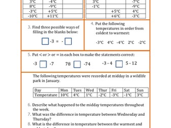 Negative Numbers Word Problems