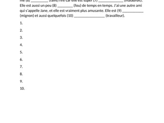 Edexcel French IGCSE grammar gap fill - 10 mark question example - adjectives focus