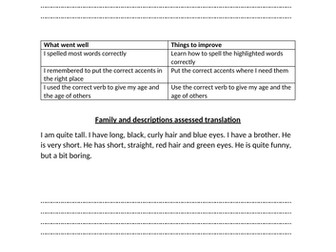 Y7 family and descriptions translation assessment