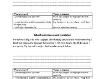 Y7 school subjects assessed translation