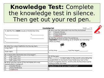 World War One Extended writing and knowledge test