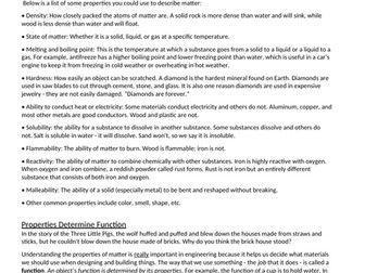 Properties of Matter Reading Activity