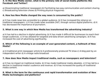 Lesson 3 - Multiple Choice Quiz - Summarizing the New Media Sector and Its Adaptation