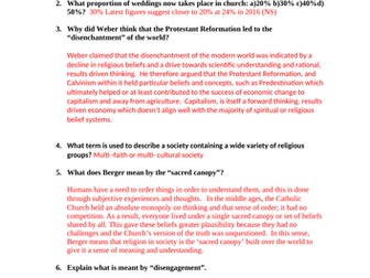 Secularisation questions and answers