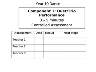 GCSE dance Duet/Trio Performance Workbook