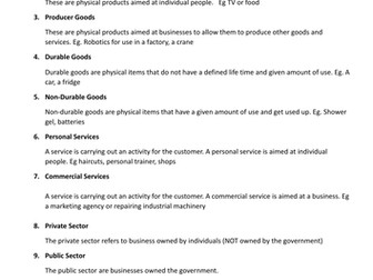 WJEC Eduqas GCSE Business Key Terms & Definitions by Topic Unit