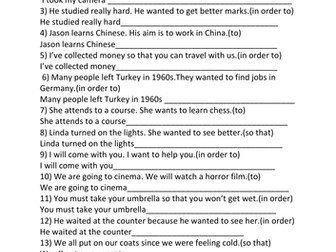 The Clauses of Purpose Worksheet