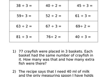 Division using the bus stop method 2-9 remainders and no remainders