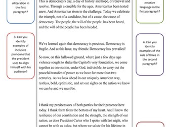 Joe Biden Inauguration Speech Worksheet_Speech Techniques
