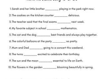 Is or Are - Verb to Be - Auxiliary Verbs - Helping Verbs Worksheet