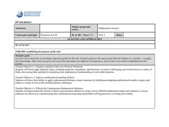 IB Maths AA SL Functions Unit plan