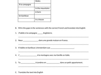 Où j'habite worksheet