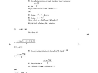Solving quadratic equations - Calculator Exam Questions