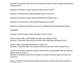 Romeo and Juliet Ten Question Plot and Character Knowledge Quiz - Act Four