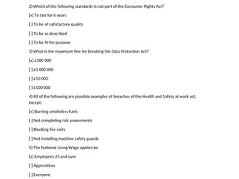Multiple choice questions - Business legal factors and laws