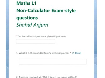 FS Maths L1 Numbers Test 2024 Non-Calculator