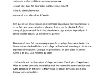 Model writing answer- Environment French