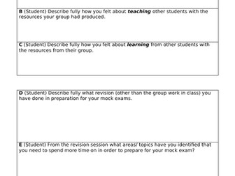 Feedback form for preparation for mock exams -pair/ group assessment