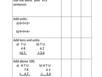 3rd Class Addition Self Assessment