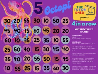 The Tutor Shed Presents - 5 Octopi 4 in a Row - 5 Times Tables Board Game