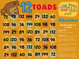 The Tutor Shed Presents - 12 Toads 4 in a Row - 12 Times Tables Board Game
