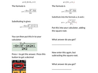 Scaffoled quadratic equation intro sheet