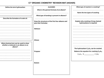 AQA C7 'Organic Chemistry' Revision Mat (Higher Combined)