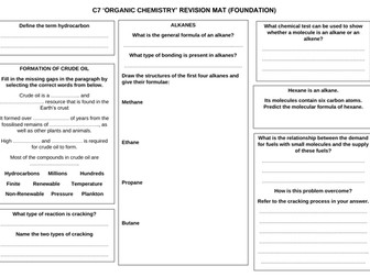 AQA C7 'Organic Chemistry' Revision Mat (Foundation)