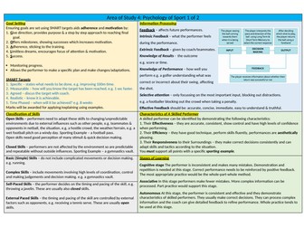 WJEC GCSE KO Area 4 Psychology of Sport Recall Sheet and Answers