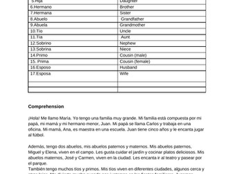 LA FAMILIA NOTES AND COMPREHENSION TASK