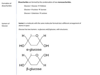 AQA A Level Biology A/A* Concise notes : 1.2 Carbohydrates