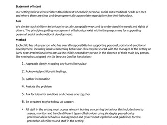 Early Years Behaviour Management Policy