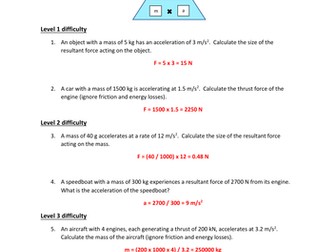 GCSE Physics Resultant Force (F=ma) Questions and Answers