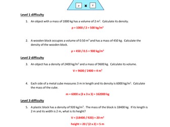 GCSE Physics Density (ρ=m/V) Questions and Answers