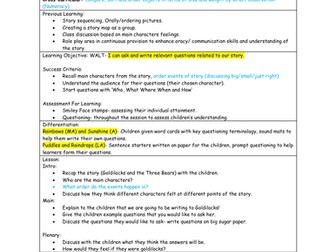 Goldilocks Lesson Plan Used for Inspection