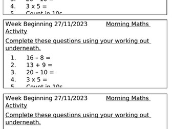 Maths Morning activities