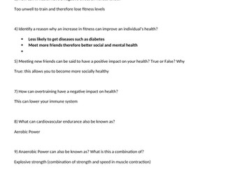 AQA GCSE PE Components of fitness, testing and data head to head questions