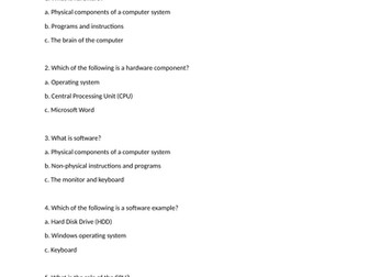 Year 7 Student Worksheet: Understanding Computer Hardware and Software