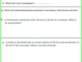 Velocity, Displacement, Acceleration and Time