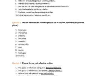 Spanish Worksheet - Food and drink