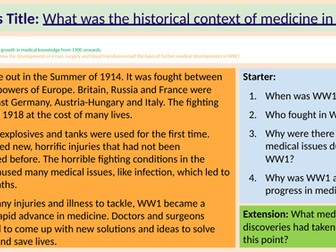 BUNDLE - WW1 MEDICINE (6 lessons + revision booklet) MTT GCSE History Edexcel