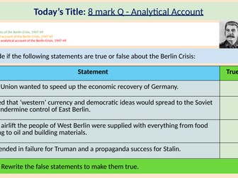 L10: 8 mark analytical account question -GCSE History Edexcel