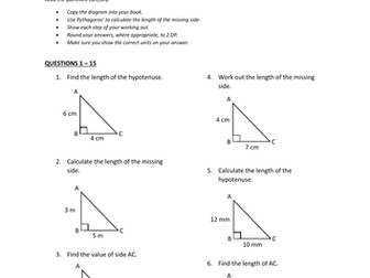 PYTHAGORAS - Finding the length of the hypotenuse