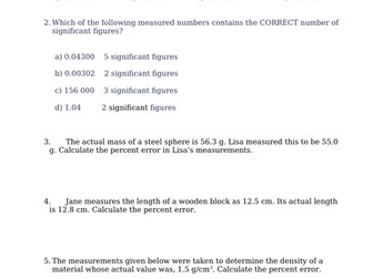 Accuracy and Precision Worksheet