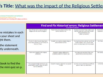 L5: The Impact of the Religious Settlement (GCSE History EEE Edexcel)