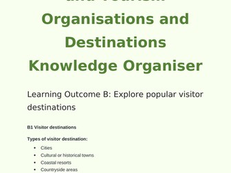 BTEC Tech 2022 Travel and Tourism Component 1 Learning Outcome B Knowledge Organiser