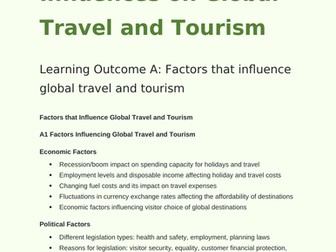 BTEC Tech 2022 Travel and Tourism Component 3 Learning Outcome A Knowledge Organiser