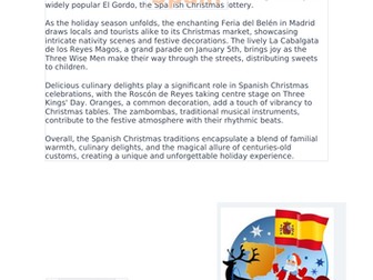 Spain Spanish Christmas Reading and Quiz