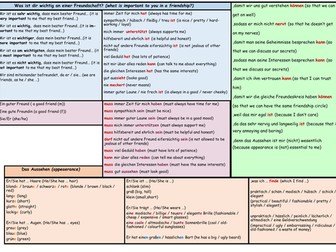 GCSE German Stimmt Higher Module 3 Relationships Unit 1 Sentence Builder – Auf gute Freundschaft
