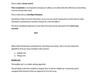 AQA  A Level Computer Science Searching & Sorting Handout